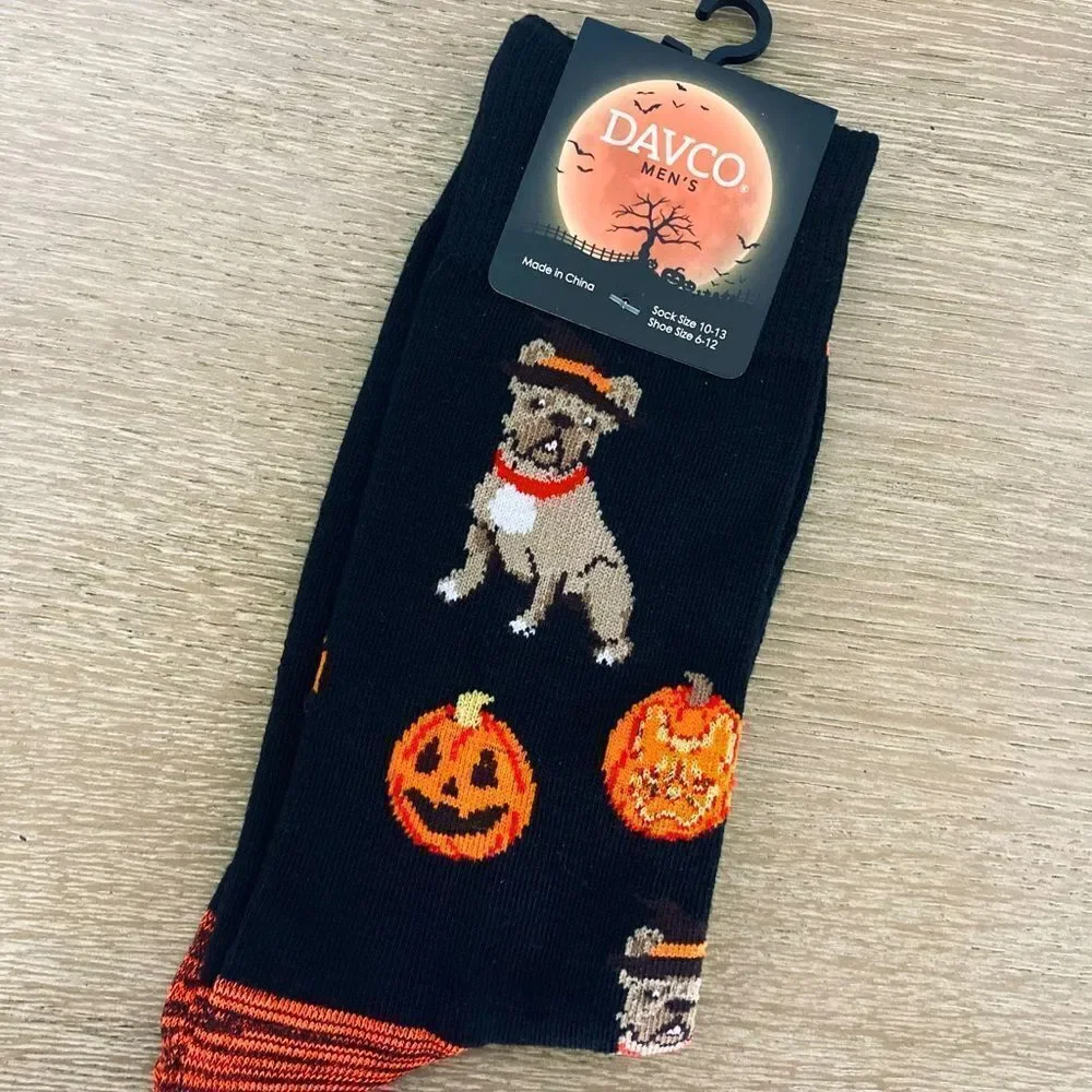 Halloween Frenchie Dog Fall Pumpkin Adult Fun Socks